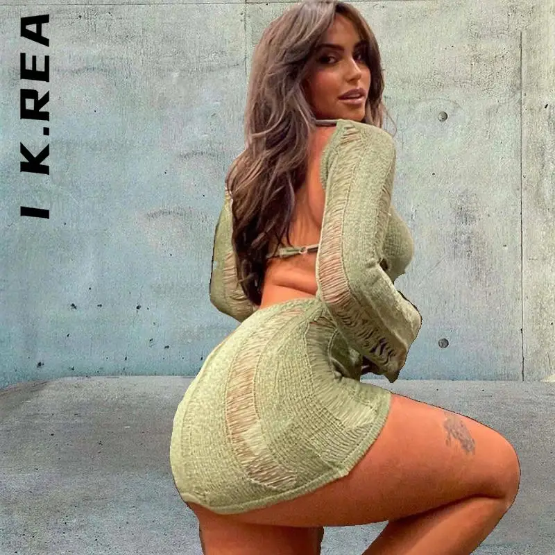 

I K.Rea Dress Women Long Sleeve Sexy Short Dress Fashion Lazy Robe Basic Stylish Dresses Cheap Female Vestidos Dress Woman
