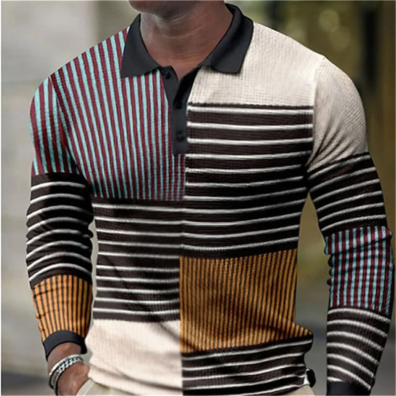

Spring new men's striped V-neck long-sleeved T-shirt spring and autumn men's casual fashion outdoor Polo shirt DSD6