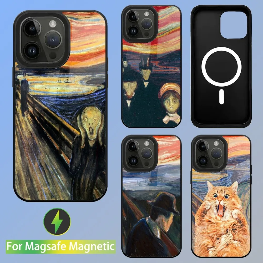 Art E-Edvard Munch Paintings Phone Case For iPhone 16 15 14 13 12 11 Plus Pro Max Mini Magsafe Magnetic Wireless Charging