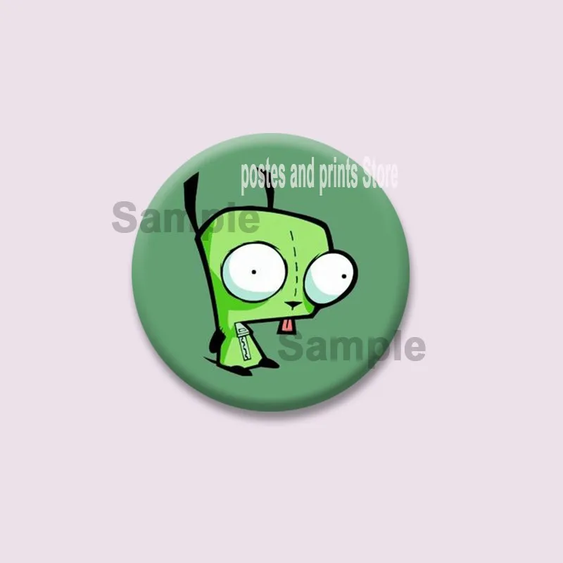 Фото Эмалированная булавка в стиле аниме Invader Zim, милые зеленые круглые броши с изображением инопланетянина на сумке, аксессуары для рубашек, значок на лацкане, забавные ювелирные изделия, подарки №5