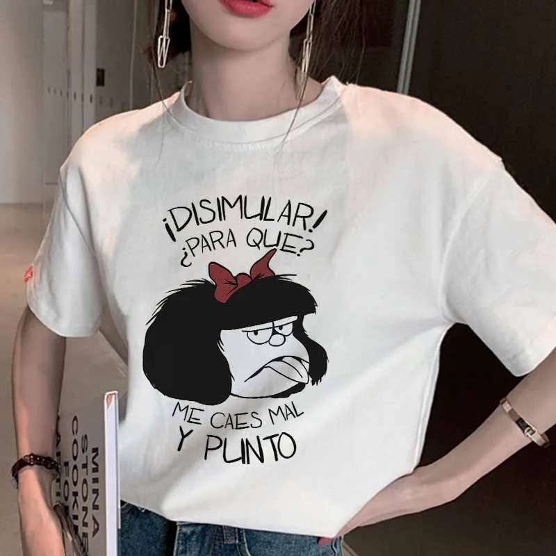 

Mafalda T-shirt Women Summer Harajuku Letter Print Kawaii Short Sleeve Creativity Casual Tops Tee 90s Funny Cartoon Tshirt Femme