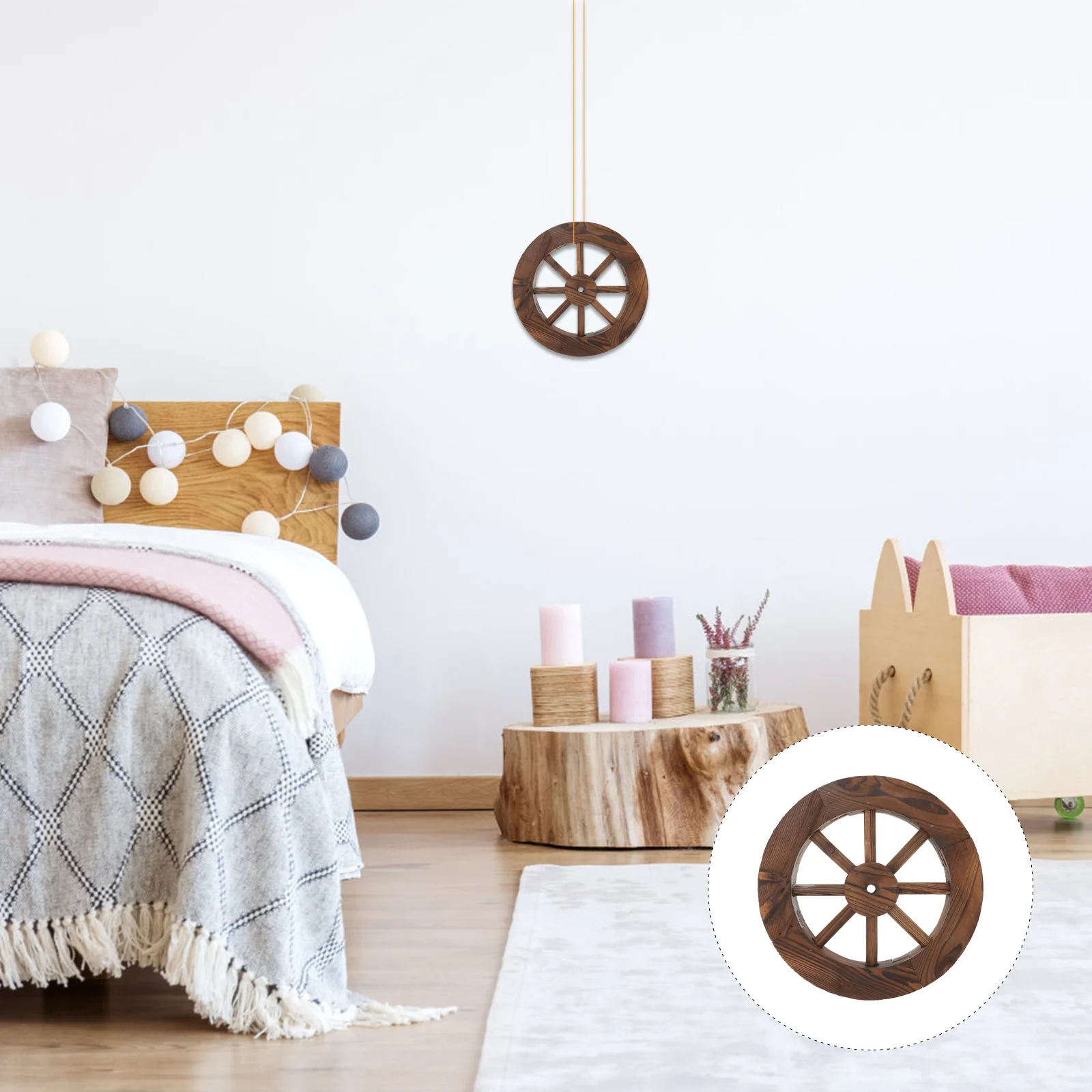 

1Pc Wooden Wagon Wheel Decor Wall Retro Garden Decor Pendant Wall Hanging Decoration