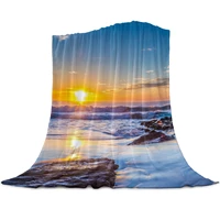 beach sunset ocean light thin flannel blanket custom super warm soft blankets throw on sofa bed travel bedspread