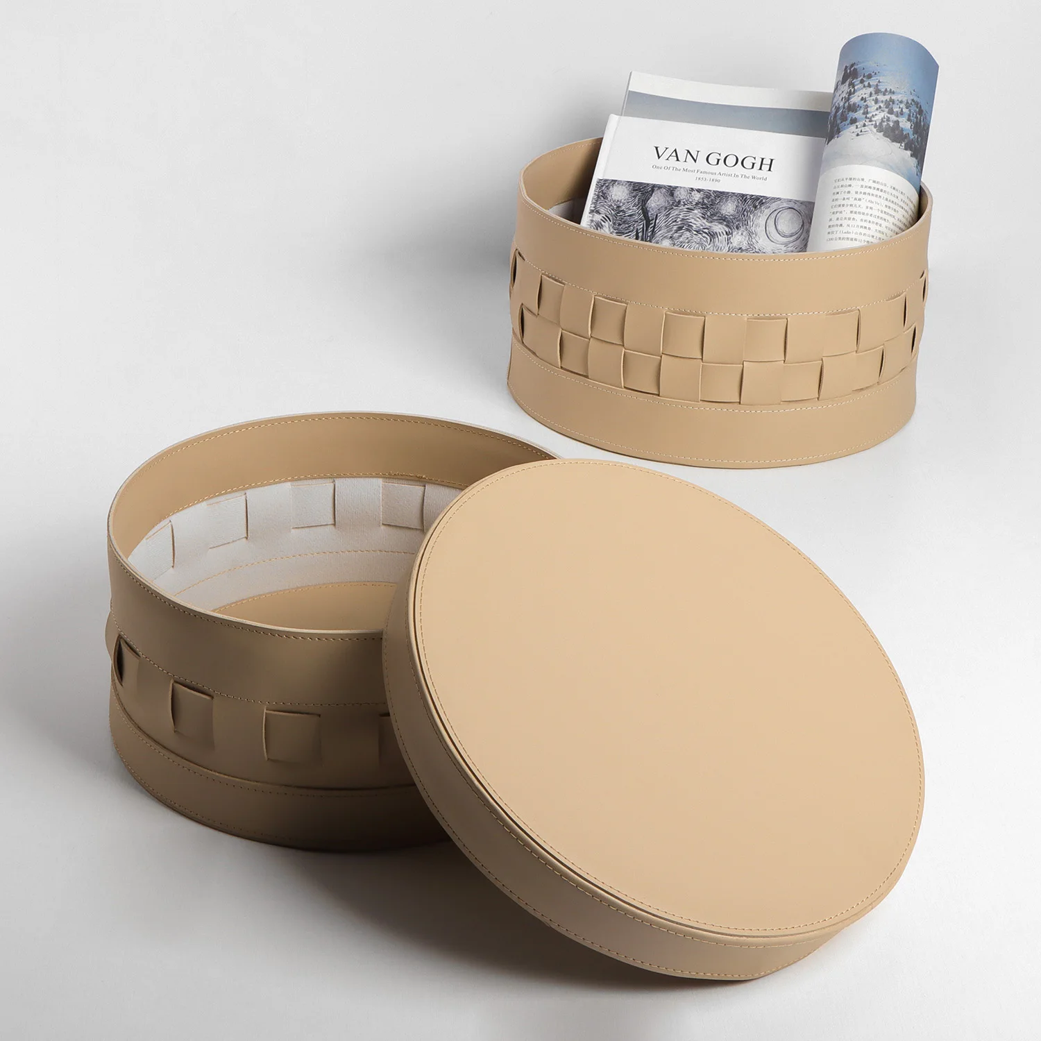 Современный Простой Круглый тканый ящик для хранения легкая роскошная кожаная