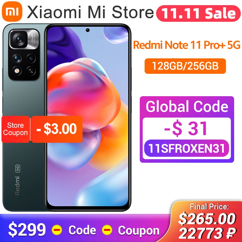 Najtaniej Wersja Globalna Xiaomi Redmi Note 11 Pro + 5G Plus Smartfon 128GB/256GB Dimensity 920 108MP Aparat 120W Uwaga 11 Pro Plus 5G NFC
