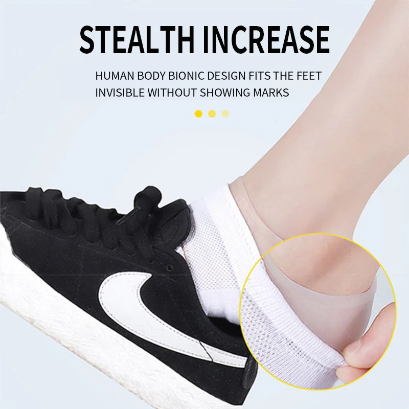 Invisible Height Increase Silicone Insoles Elastic Lifting Sock Heel Pad Foot Protection Orthopedic Support Unisex Hidden Insole