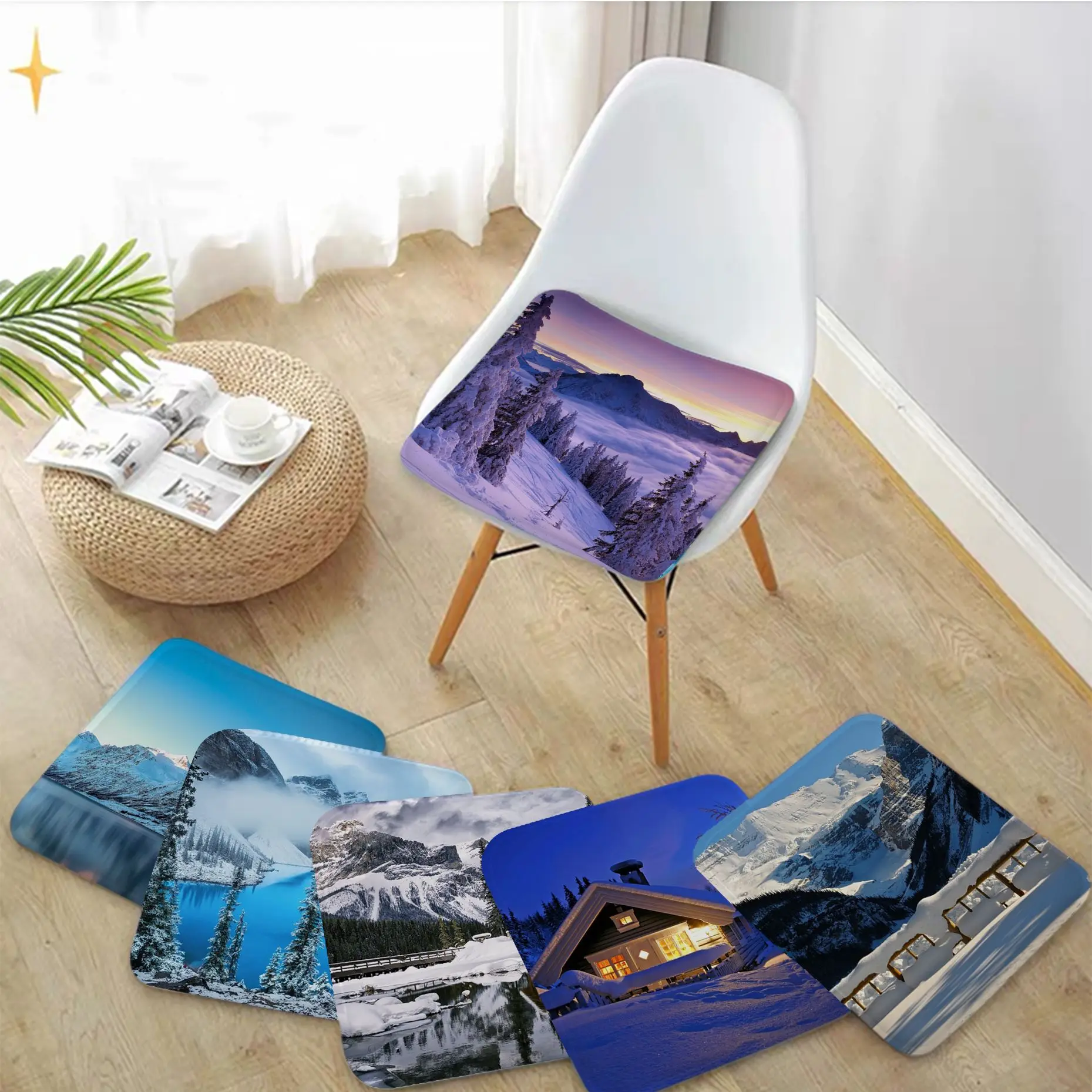 

Winter Scenery European Chair Cushion Soft Office Car Seat Comfort Breathable 45x45cm Buttocks Pad