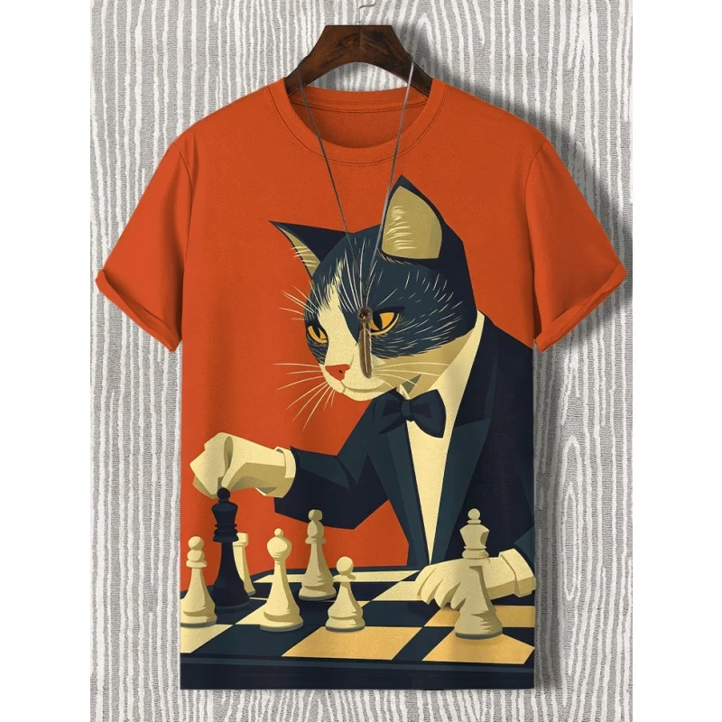 Фото Футболка с графическим рисунком Beach Cat для мужчин, забавные футболки с 3D принтом животных, летние модные топы с круглым вырезом, свободные футболки с короткими рукавами №4
