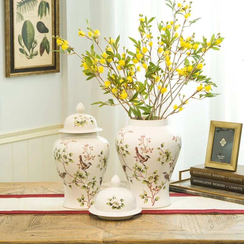 

Ceramic Vase Hand Painted Bird And Plant Branch Desktop Dried Flowers Vase Decorative Organizer Home Decoration