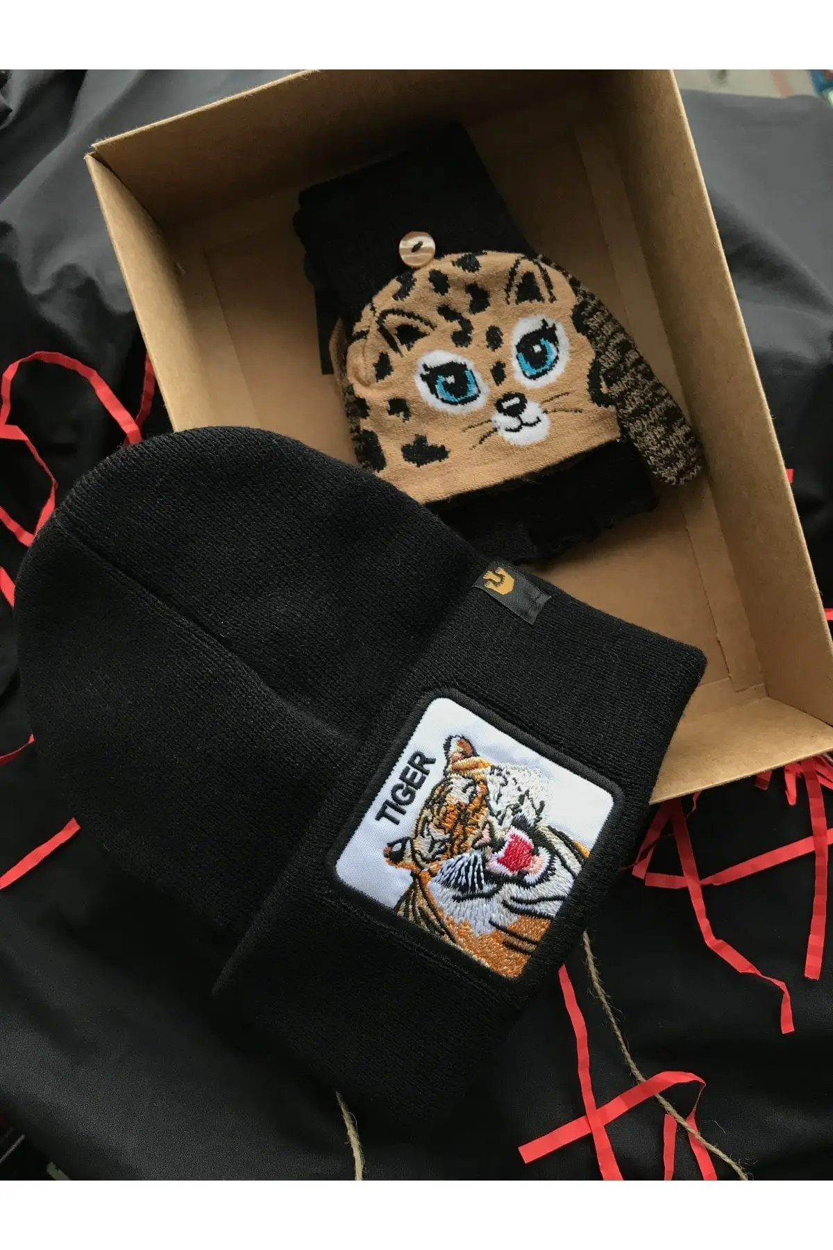 

Шарф, шапка и перчатки, унисекс, фигурные животные, черные перчатки и зимний подарочный набор