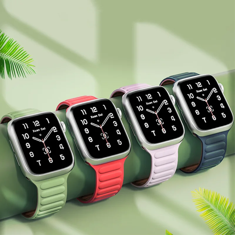 Silicone Link Strap Magnetic Loop for Apple Watch Band 44mm 40mm iWatch Series 8 7 6 SE 5 4 3 Sport Bracelet 42 41 45 49mm Ultra