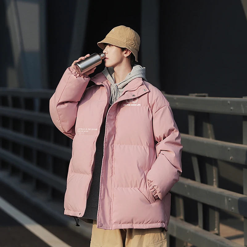 

Зимнее однотонное пальто на щуку, Мужская модная хлопковая Свободная куртка, парное пальто с воротником-стойкой, теплая утепленная одежда