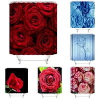 red rose shower curtain for bathroom decor spring flower rural country floral farm bath curtains with hook pretty valentine gift