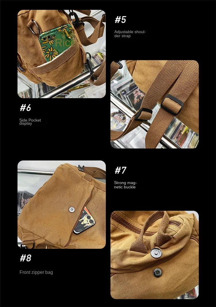 Large Capacity Washed Canvas Multi Shoulder Crossbody Bag Lazy Solid Color Small Backpack Casual Fashion Simple