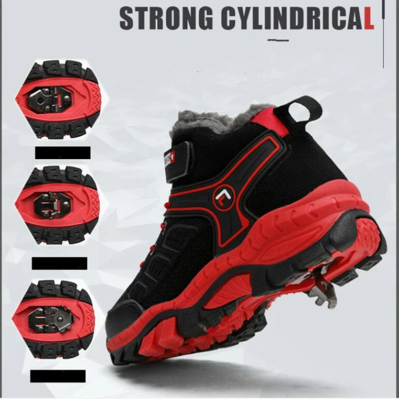 High-top Kids Hiking Boots Warm Plus Fur Winter Boots Non-slip Claw Boys Girls Basket Sneakers Teenager Waterproof Snow Boots