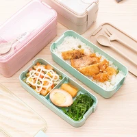 750ml wheat straw lunch box microwaveable student office double layer bento box dinnerware food storage container lunch box