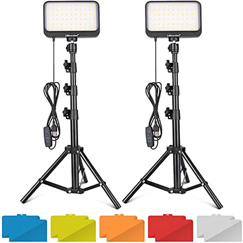 

LED Video Light Kit, 2Pcs Dimmable Continuous Portable Photography Lighting with Adjustable Tripod Stand & Color Filters for Ta