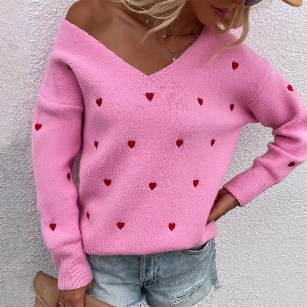 

Теплый трикотажный свитер с V-образным вырезом и длинным рукавом