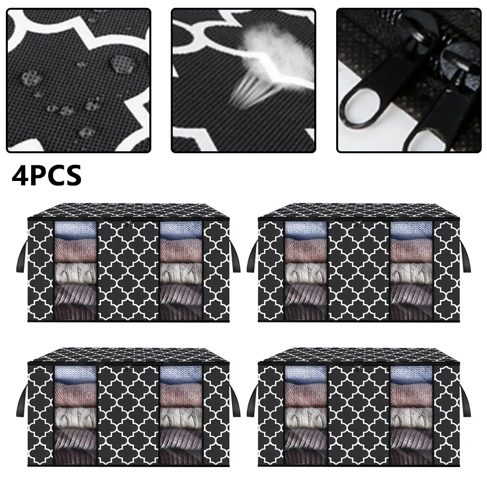 

4pcs Large Zipped Storage Bag For Blanket Clothes Duvet Pillow Quilt Clothes Closet Under Bed Storage Bag Organizer 60x43x35cm