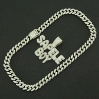 hip hop iced out cuban chains bling diamond rhinestone letter sapele boy pendant mens necklaces gold charm jewelry rapper choker