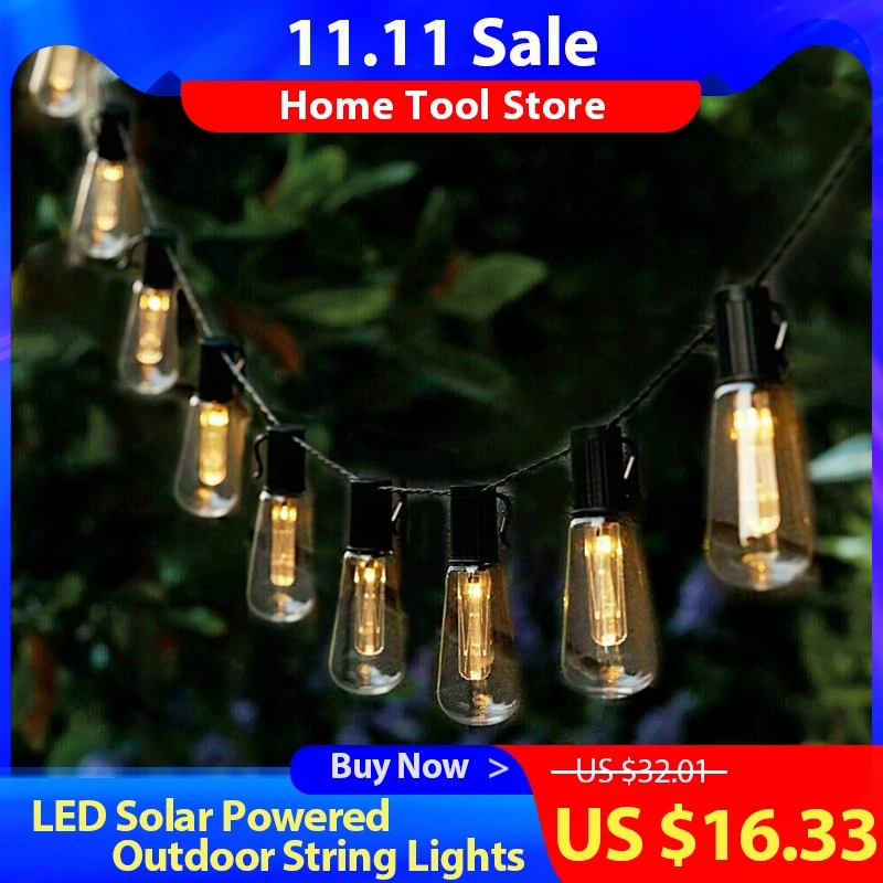 

LED Solar Powered String Lights Outdoor Decoration Vintage Bulb Lamps IP65 Waterproof Holiday Wedding Party Garden Fairy Light
