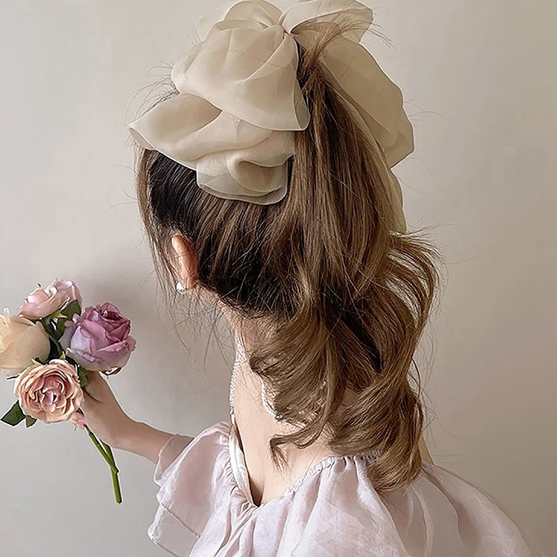 

Summer New Mesh French Bow Hair Clips Back Of The Head Advanced Sense Of Banana Clip Net Red Grab Clip Hair Accessories