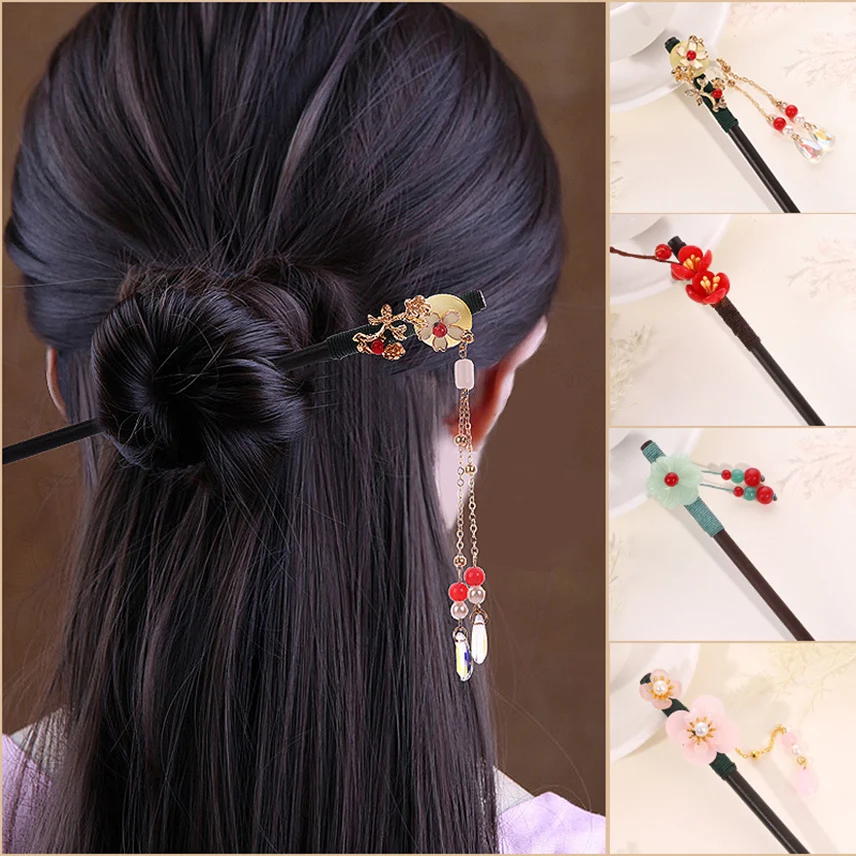 

Chinese Style Flower Tassels Hair Sticks Hairpin Vintage Hanfu Handmade Hairpins Hair Chopsticks Ancient Ornament