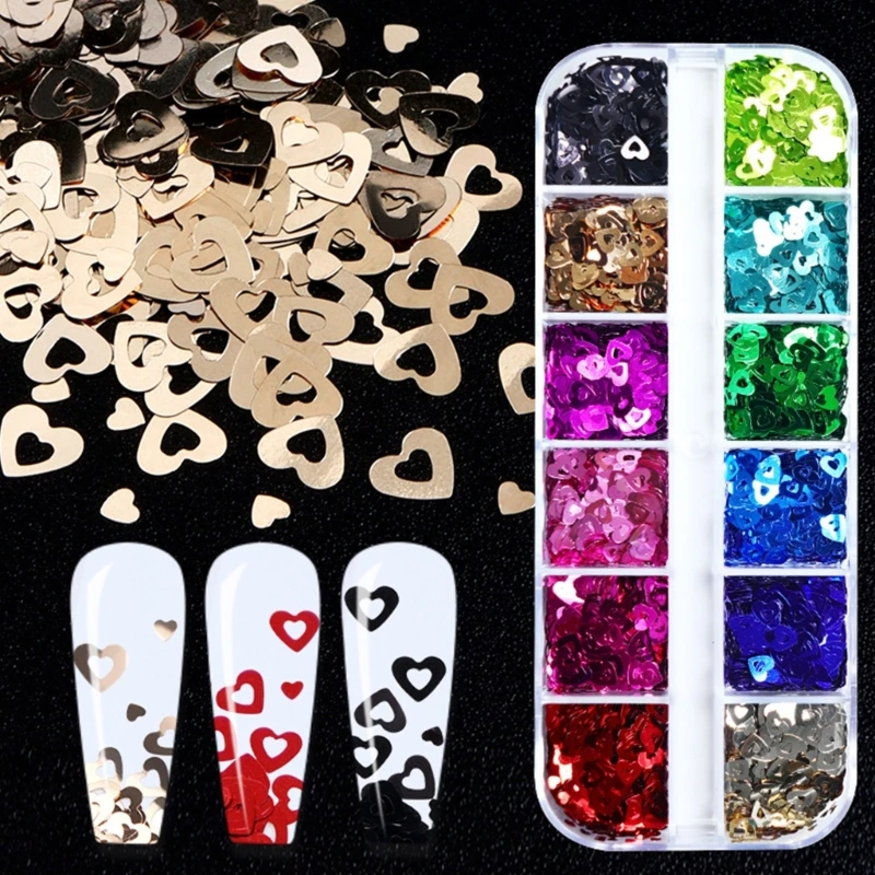 

N58F Nail Art Glitter 3D Nail Sequins Glitter Hollow Heart-shaped Flakes Nail Supplies Decoration DIY Accessories