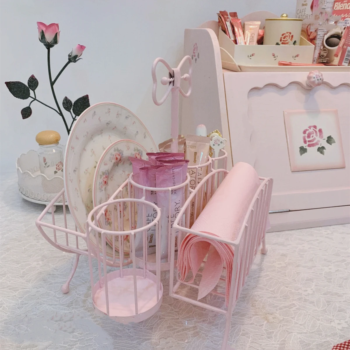 Многофункциональная искусственная розовая стойка для хранения