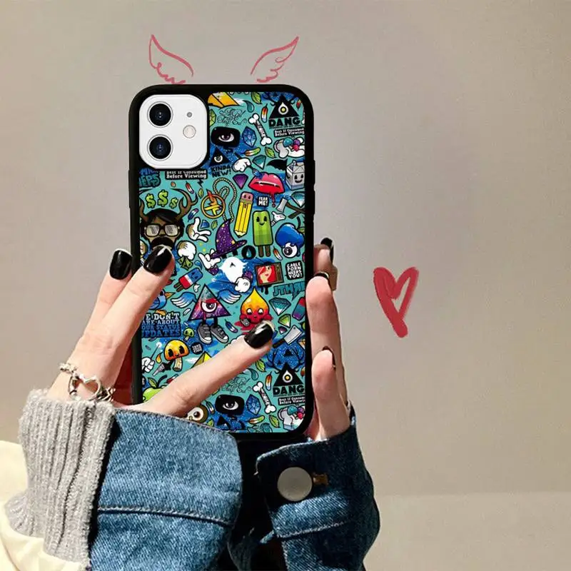 Anime Graffiti Phone Case Silicone PC+TPU Case For iPhone 14 11 12 13 Pro Max 8 7 6 Plus X XR Hard Fundas