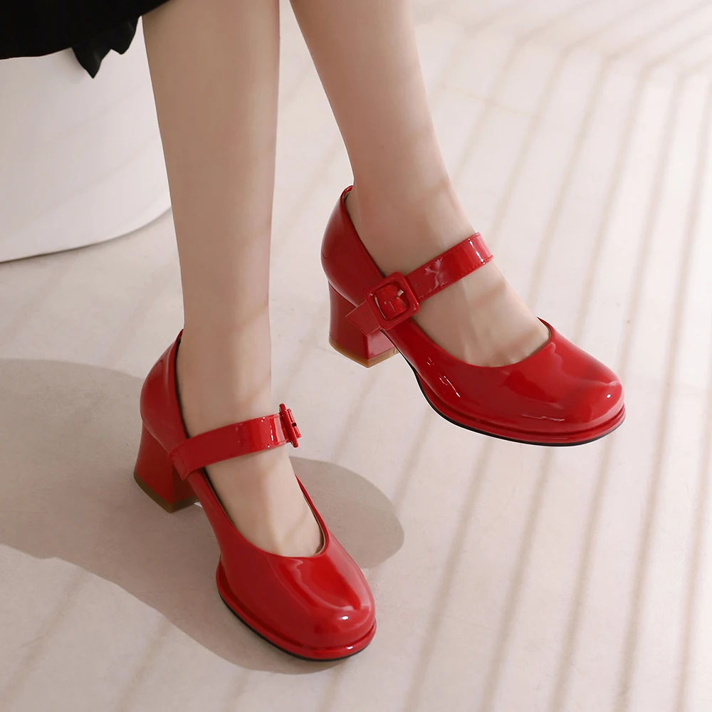 Spring High Heels Women Shoes 2023 New Thick Mary Janes Lolita Pumps Fashion Ladies PU Leather Sandals Casual Black Zapatillas