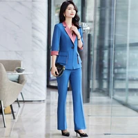 high end professional suit office women blazer 2 piece set 2022 new fashion big pocket female jacket casual flared trousers