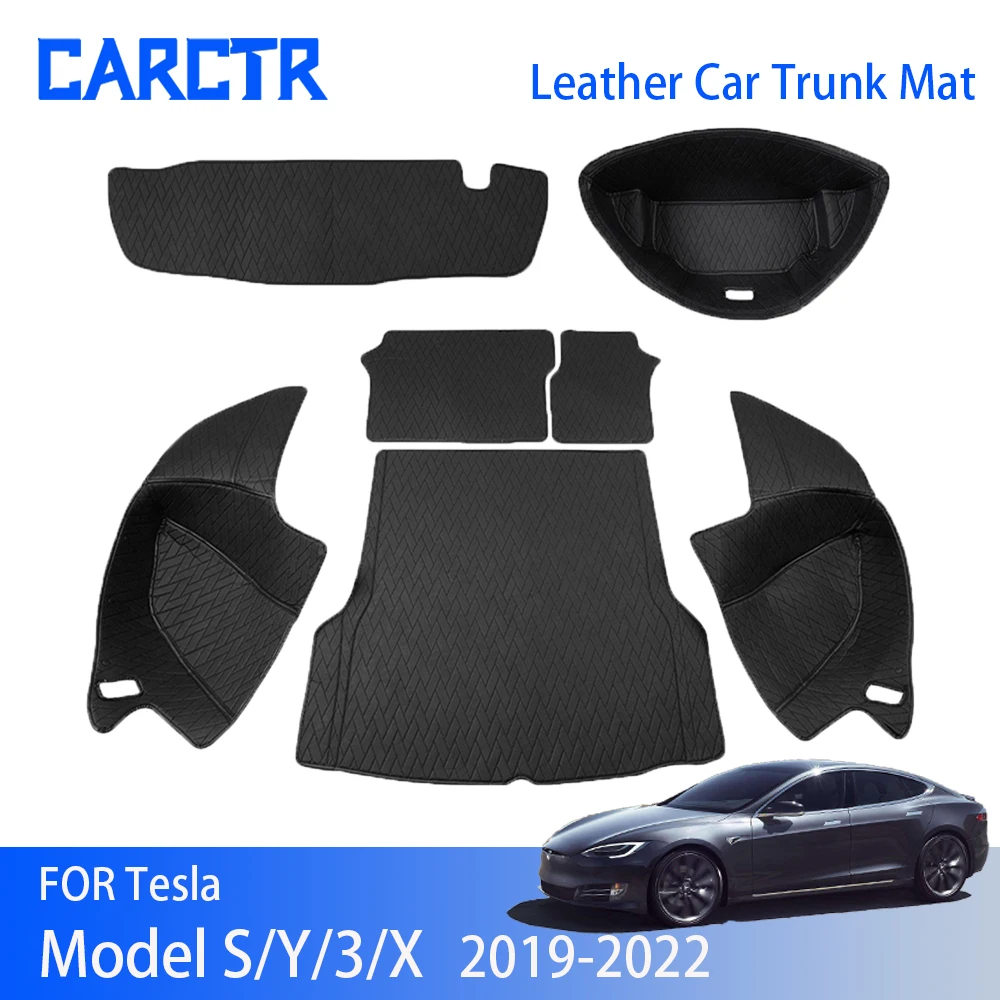 CARCTR Trunk Mats for Tesla Model S Y 3 X 2019-2022 Leather Waterproof Fully Surrounded Front Rear Mats model s accessories 2022