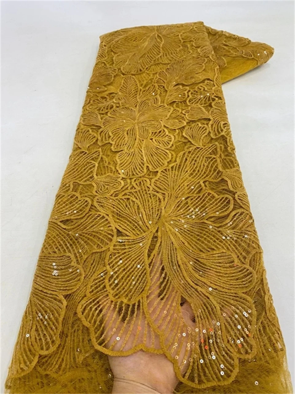 

XIYA 2023 Высококачественная французская нигерийская сетчатая ткань для свадебного платья, швейная африканская желтая кружевная ткань с блестками LY2837