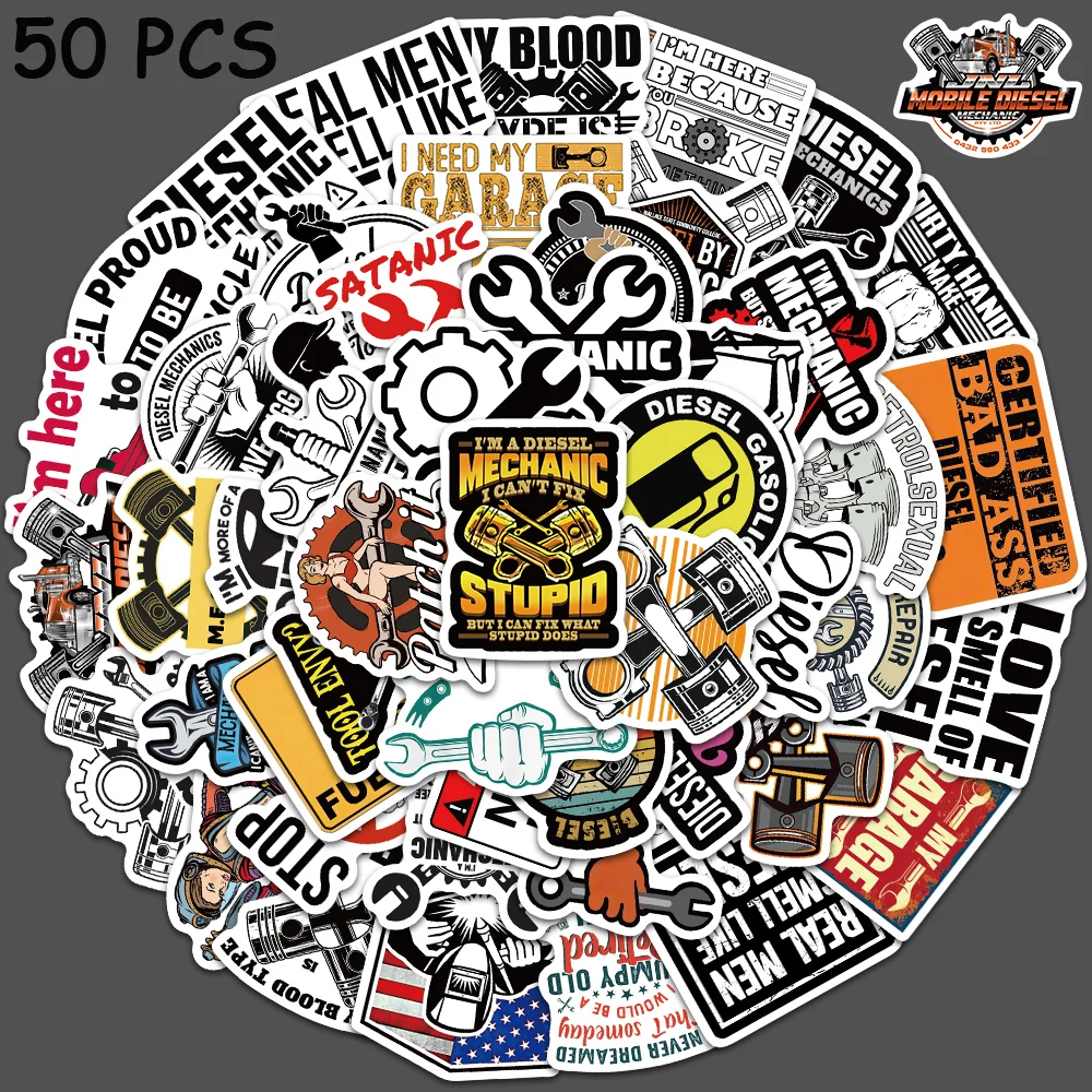 

10/50pcs Classic Diesel Mechanic Stickers Funny Guitar Luggage Skateboards Bicycle Cars Motorcycle Helmet Waterproof Decals