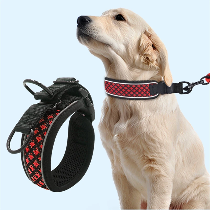 New Detachable Collar and Leash Set Pet Double D Ring Widening Luxury Reflective Dog Collar for Large Pitbul Pug French Bulldog