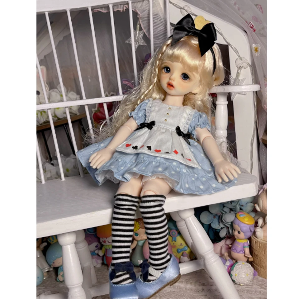 

BJD 6 Points Gemini Baby Dress with Bow Tie Pink Blue Pair Cute Doll Set