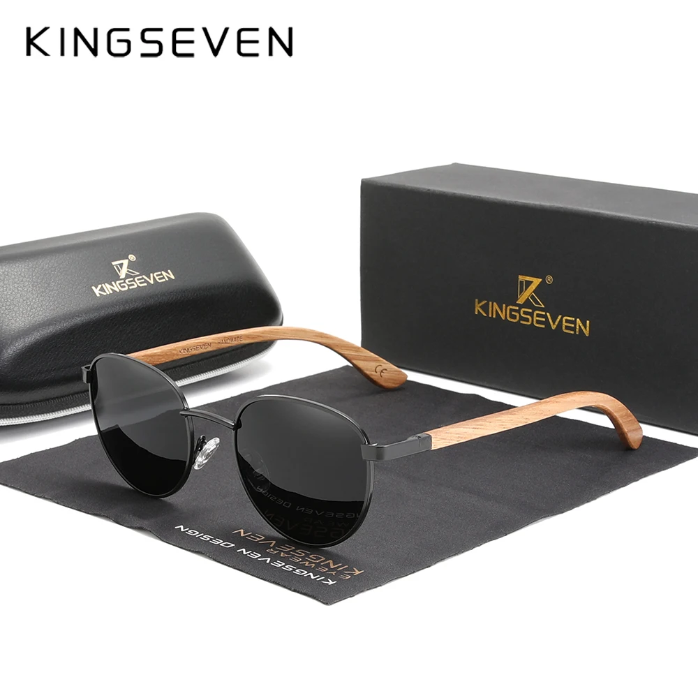 

KINGSEVEN 2022 New Handmade Drilling Design Sunglasses Wood Men's Polarized Mirror Sun Glasses Male Fashion Shades Oculos