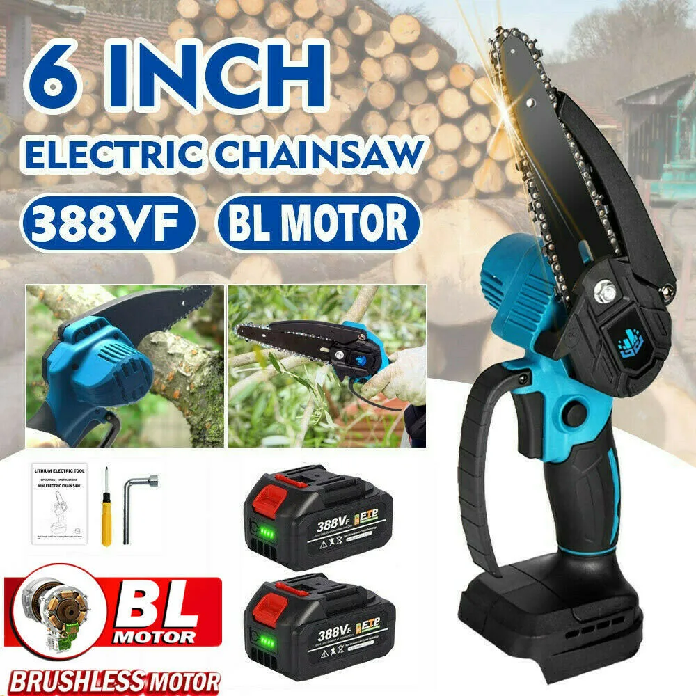 18V 6 inch Brushless Electric Saw with 2PCS Rechargeable Li-ion Battery and EU Plug Garden Logging Saw Woodworking Cutting Tool