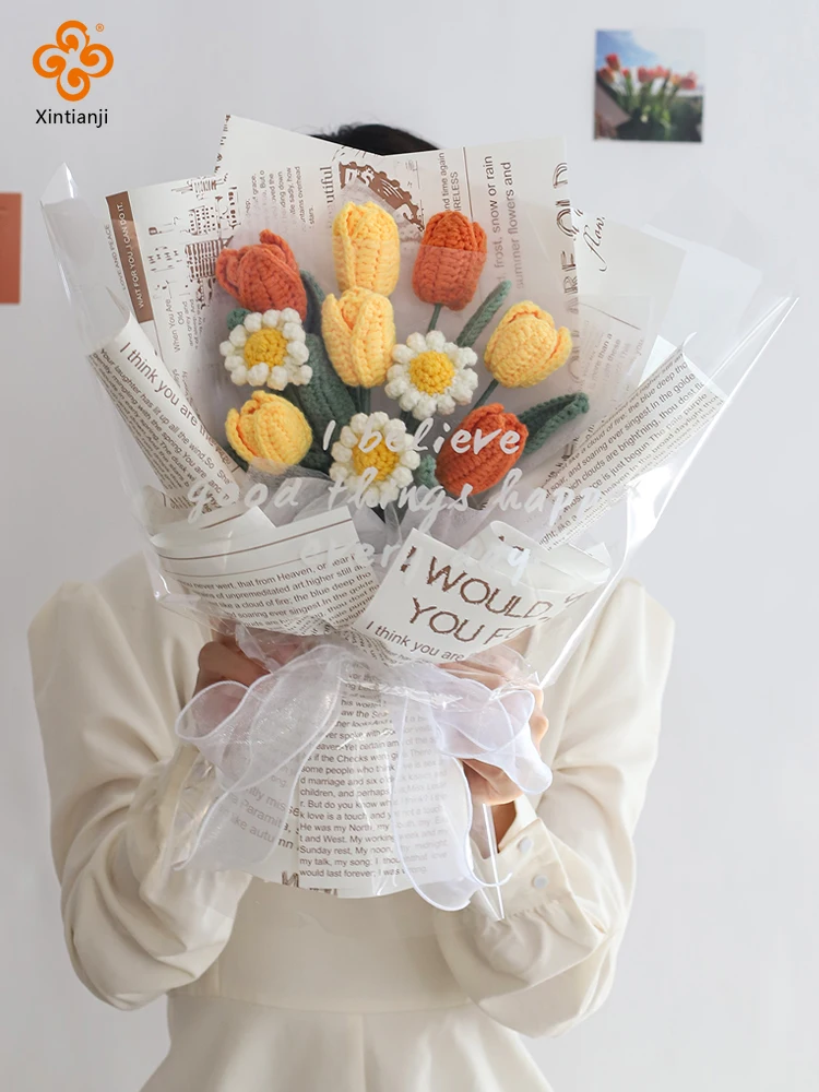 

Ins Style Knitted Yarn DIY Bouquet Handmade Material Kit for Adult Girlfriend Birthday Gift Bride Holding Flowers