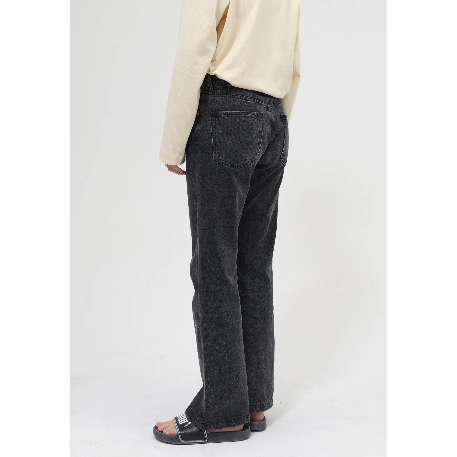 Spring and Autumn Trousers Loose Solid Color Wash Water Waist Micro Flared Jeans Men's Popular Streetwear Ins Hot Sale Softener