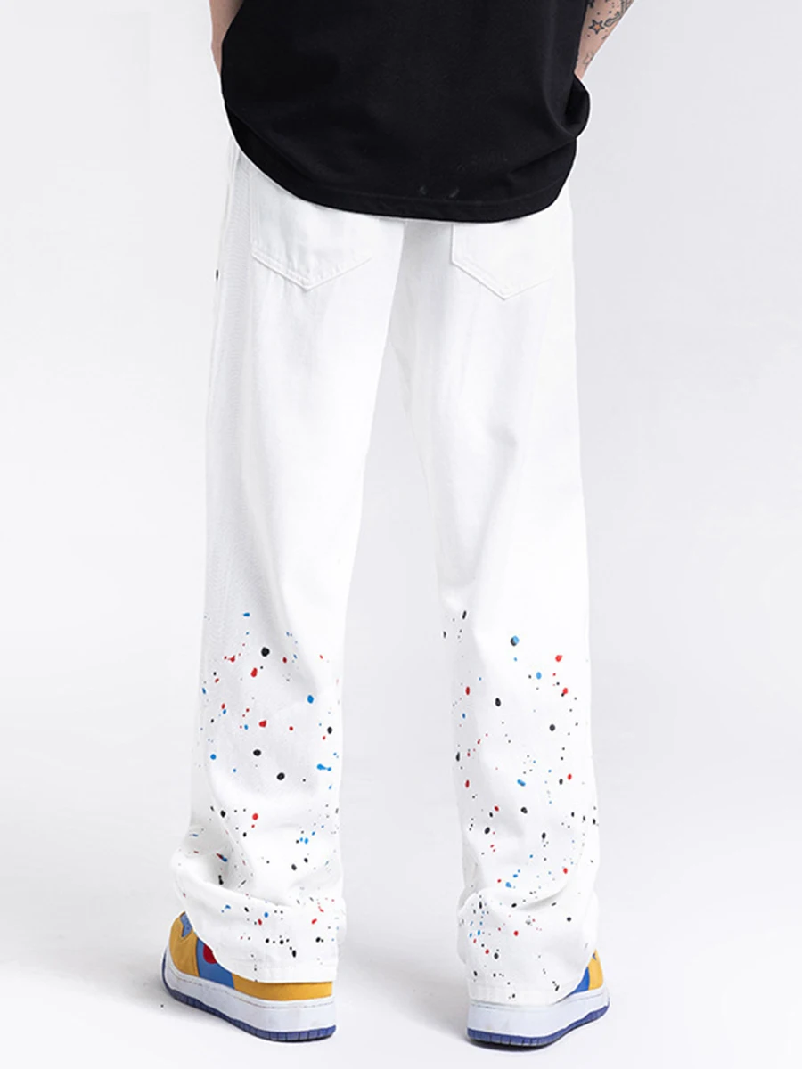 Four Seasons Men Jeans Splattered Ink Hip Hop Loose Straight Skateboard Long Pants Streetwear Y2K Men Jeans Ins Hot Men Clothing