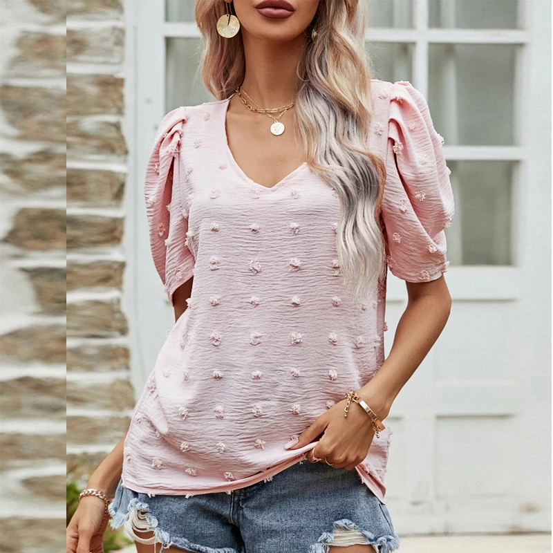 

Женская шифоновая блузка с V-образным вырезом и пышными рукавами