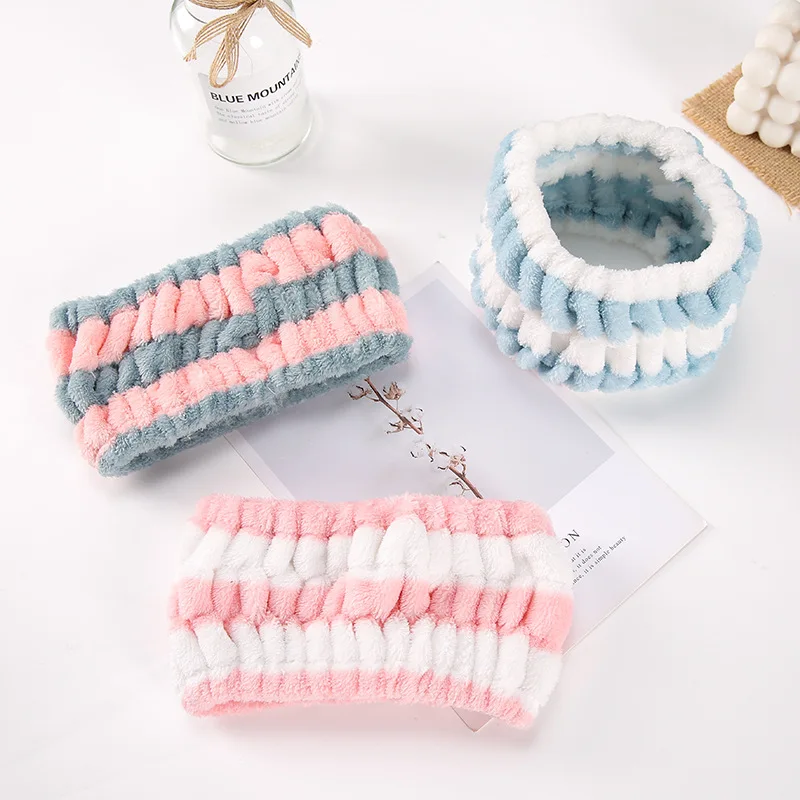 

Striped Dot Headband Coral Fleece Makeup Wash Face Turban Bow Soft Headband Hair Holder Headwrap Hairband Wide Elastic Hair Band