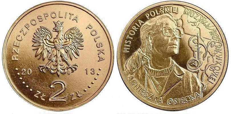 

Европейская Республика Польша 2013 поп-музыкант Agnetka 2 Zlotti памятные монеты оригинал