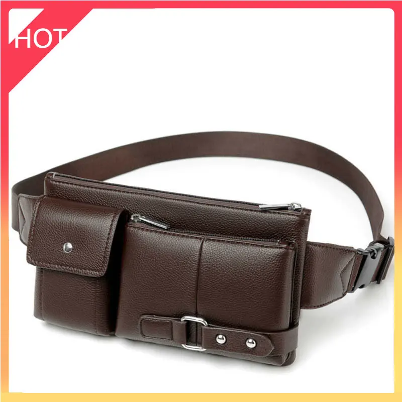 

Men Waist Packs Fanny Bum Bags For Phone Multipurpose Man PU Leather Travel Belt Bag Chest Bag Fashion Crossbody Shoulder Bag
