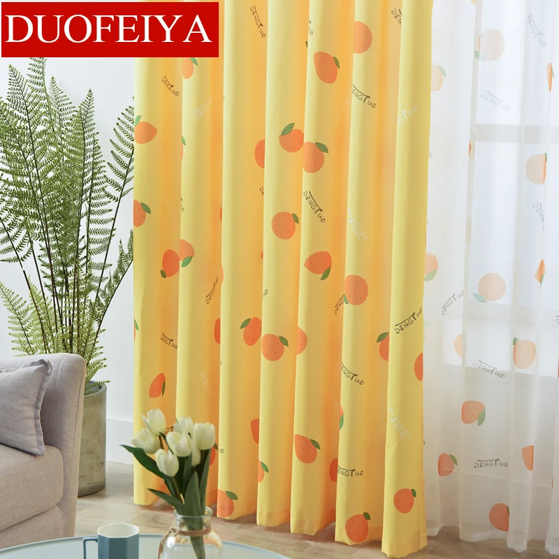 

Curtains for Living Room Dining Bedroom New American Nordic Orange Garden Curtains Fresh and Semi-shading Custom Curtains
