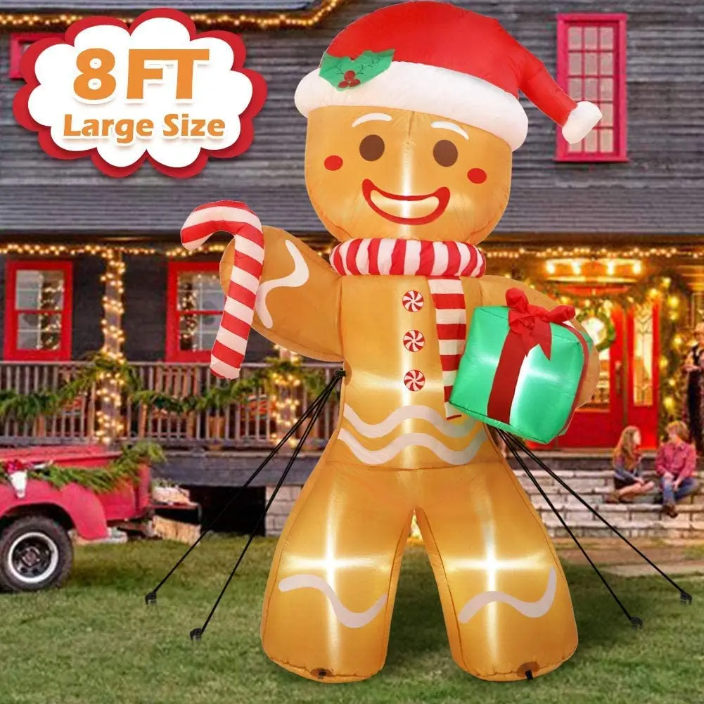 OurWarm Christmas Outdoor Decoration For Home 8FT Inflatable Gingerbread Man With Festoon Light For Garden Party New Year Decor