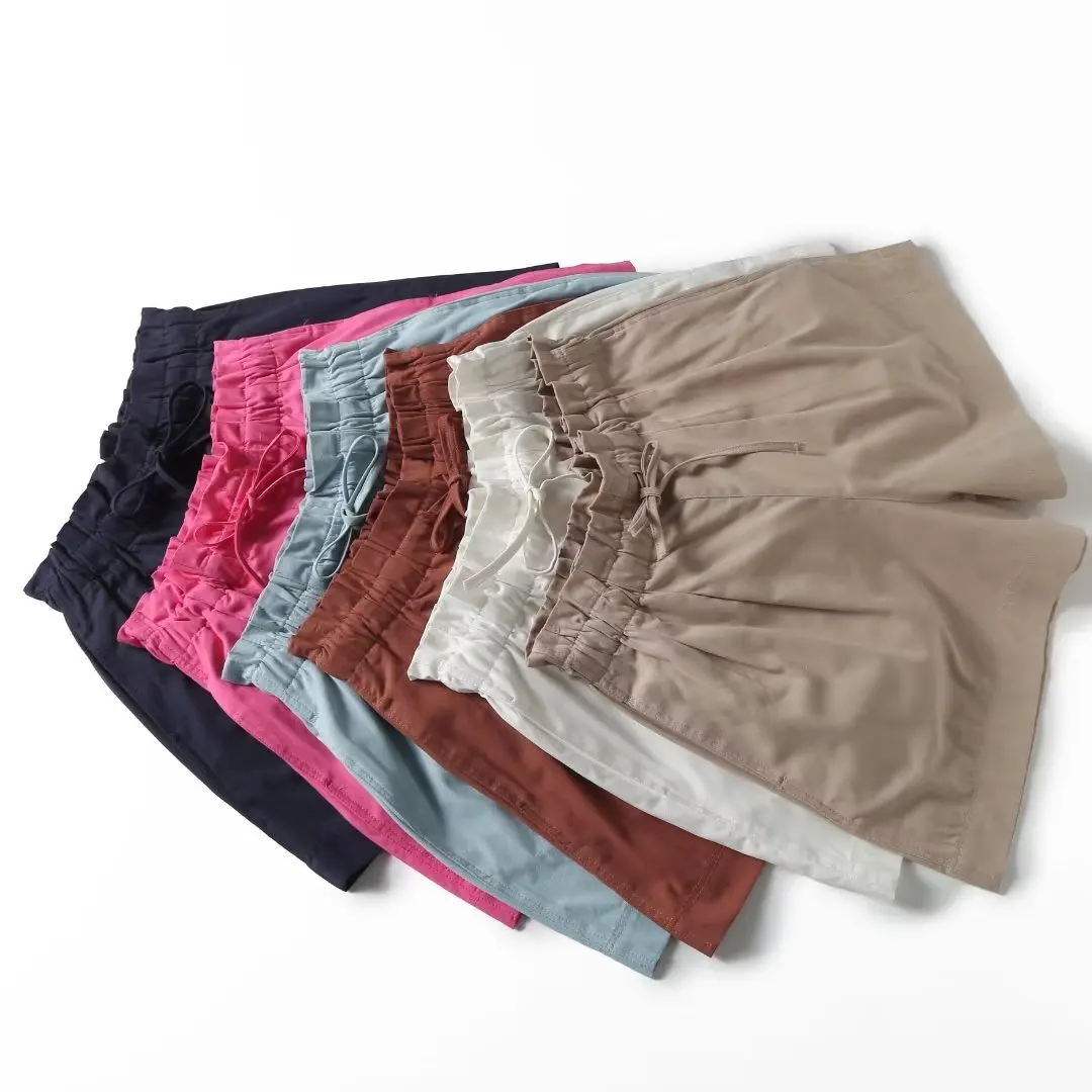 Withered Fashion Solid Color Simple Commuter Elastic High Waist Shorts Japanese Style Multicolor Ladies Causal Bermuda Women