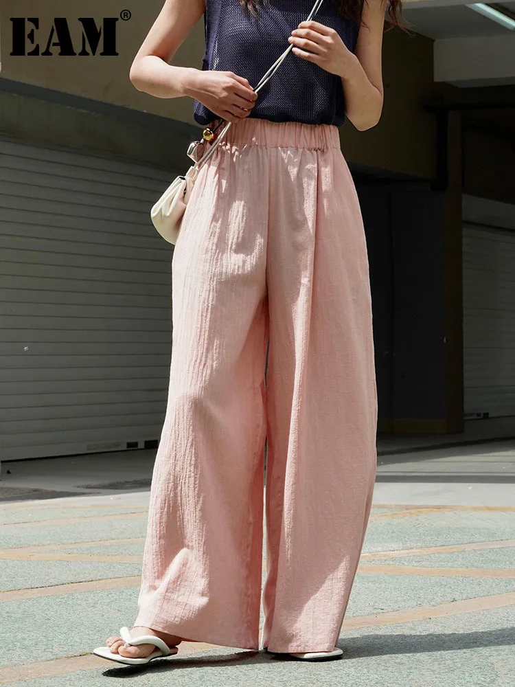 

[EAM] Women Apricot Thin Wide Leg Long Pants High Elastic Waist New Loose Fit Trousers Fashion Tide Spring Summer 2023 1DF9527